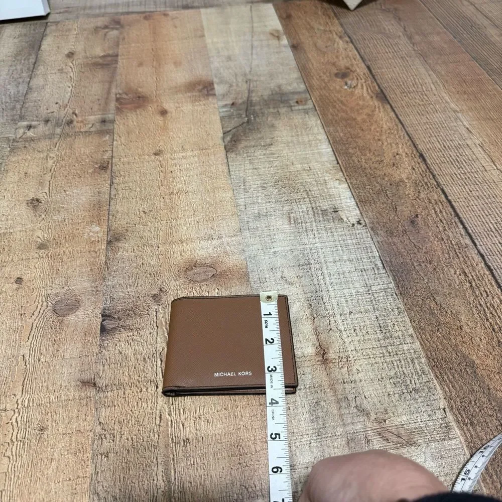 Michael Kors brown saffiano leather bifold wallet